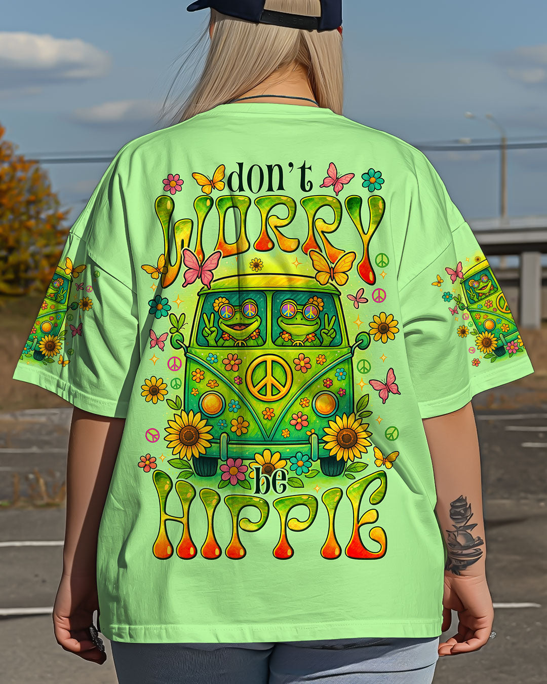 Don_E2_80_99t Worry Be Hippie Cute Frog Retro Van Graphic Tee for Hippie Women AOP Shirts _4_ 8d9ow