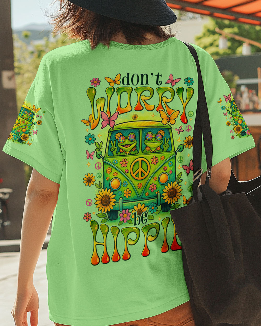 Don_E2_80_99t Worry Be Hippie Cute Frog Retro Van Graphic Tee for Hippie Women AOP Shirts _6_ kfvAH