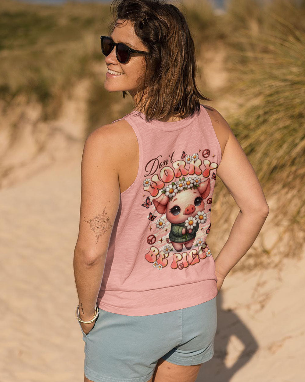 Don_E2_80_99t Worry Be Piggy Cute Pig with Flower Crown _26 Peace Sign AOP Shirts _11_ 6czKw