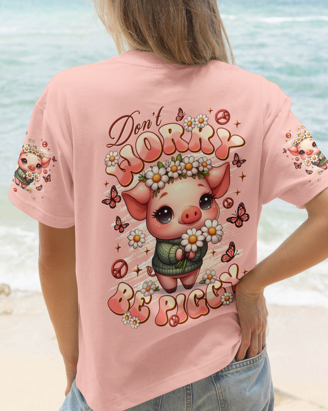 Don_E2_80_99t Worry Be Piggy Cute Pig with Flower Crown _26 Peace Sign AOP Shirts _12_ wLyDQ