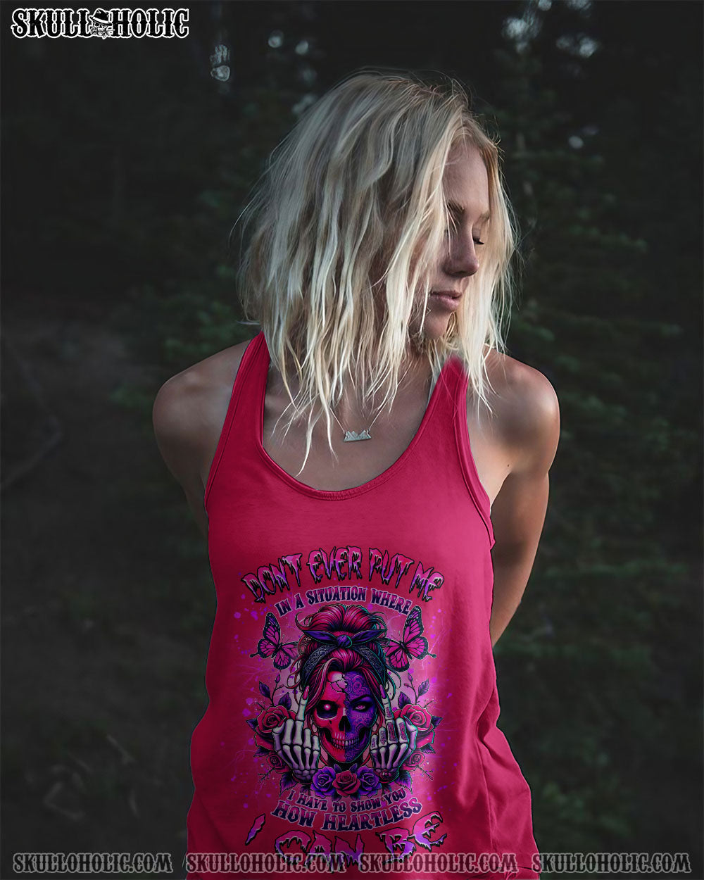Dont Ever Put Me I Can Be Pink Skull and Rose Gothic Attitude Graphic AOP Shirts _13_ tASUw