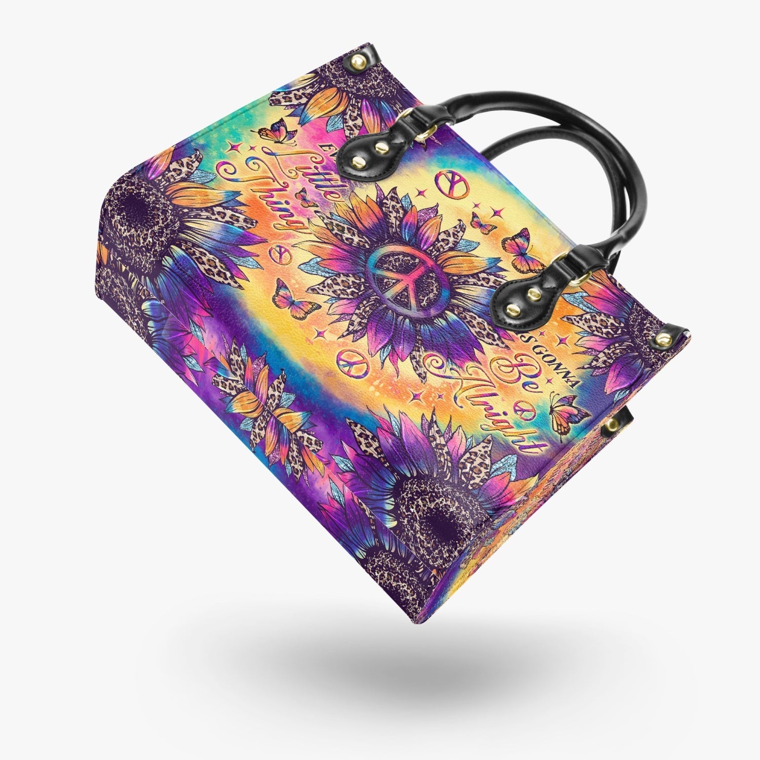 Every Little Thing Is Gonna Be Alright Peace Sign Flower Hippie Leather Bag _8_ tR7MA