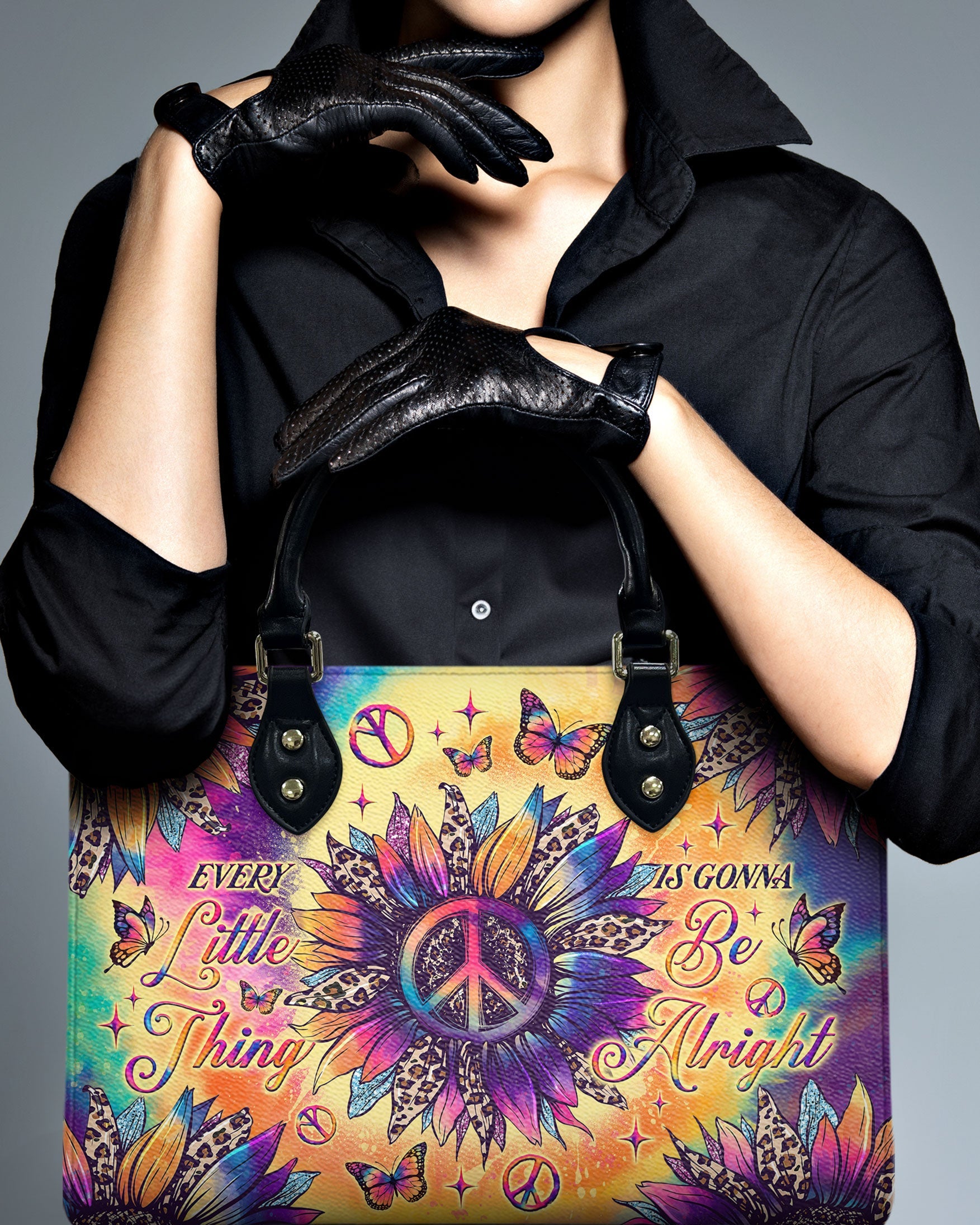 Every Little Thing Is Gonna Be Alright Peace Sign Flower Hippie Leather Bag _9_ kDeEc