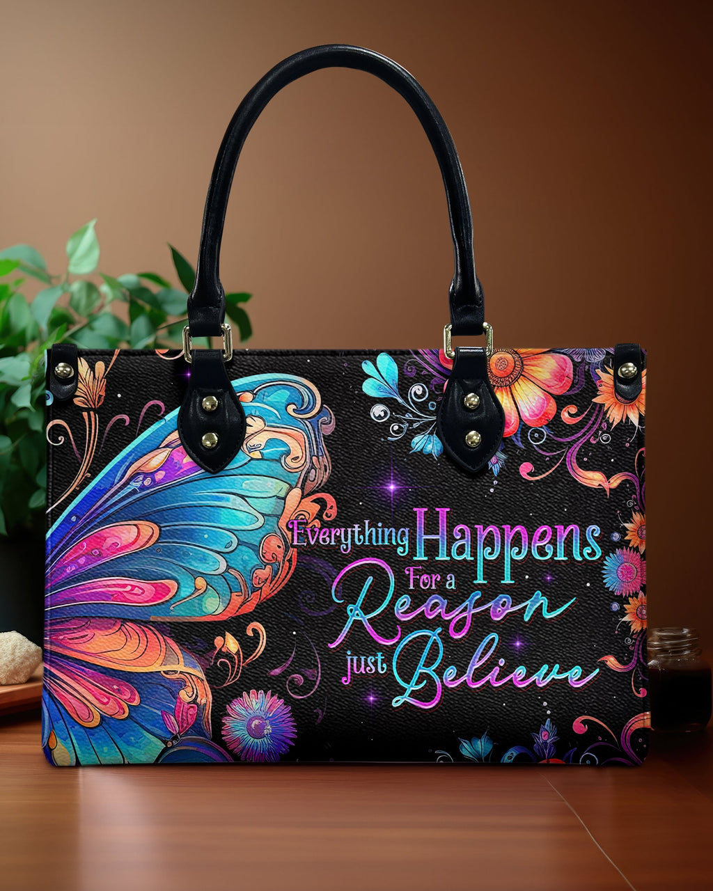 Everything Happens for a Reason just Believe Colorful Butterfly Hippie Leather Bag _1_ cIyU5