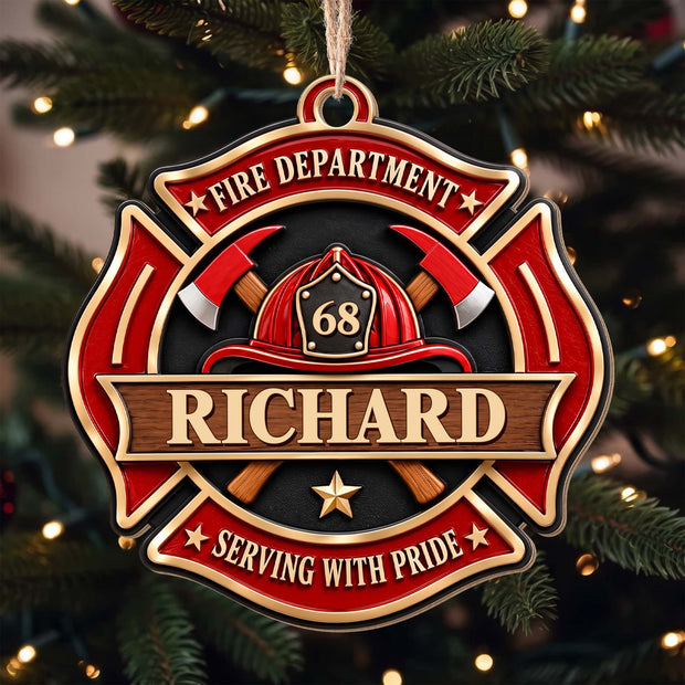 Fire Department Serving With Pride - Personalized Wood Ornament - Gift For Firefighter