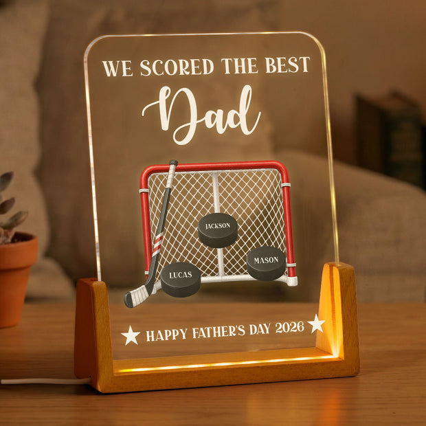 Father's Day Gift For Hockey Dad,We Scored The Best Dad - Personalized Night Light - Gift For Father's Day