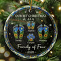 FirstChristmasAsAFamilyOfFourSunflowerFootprints PersonalizedCircleGlassOrnament DEF