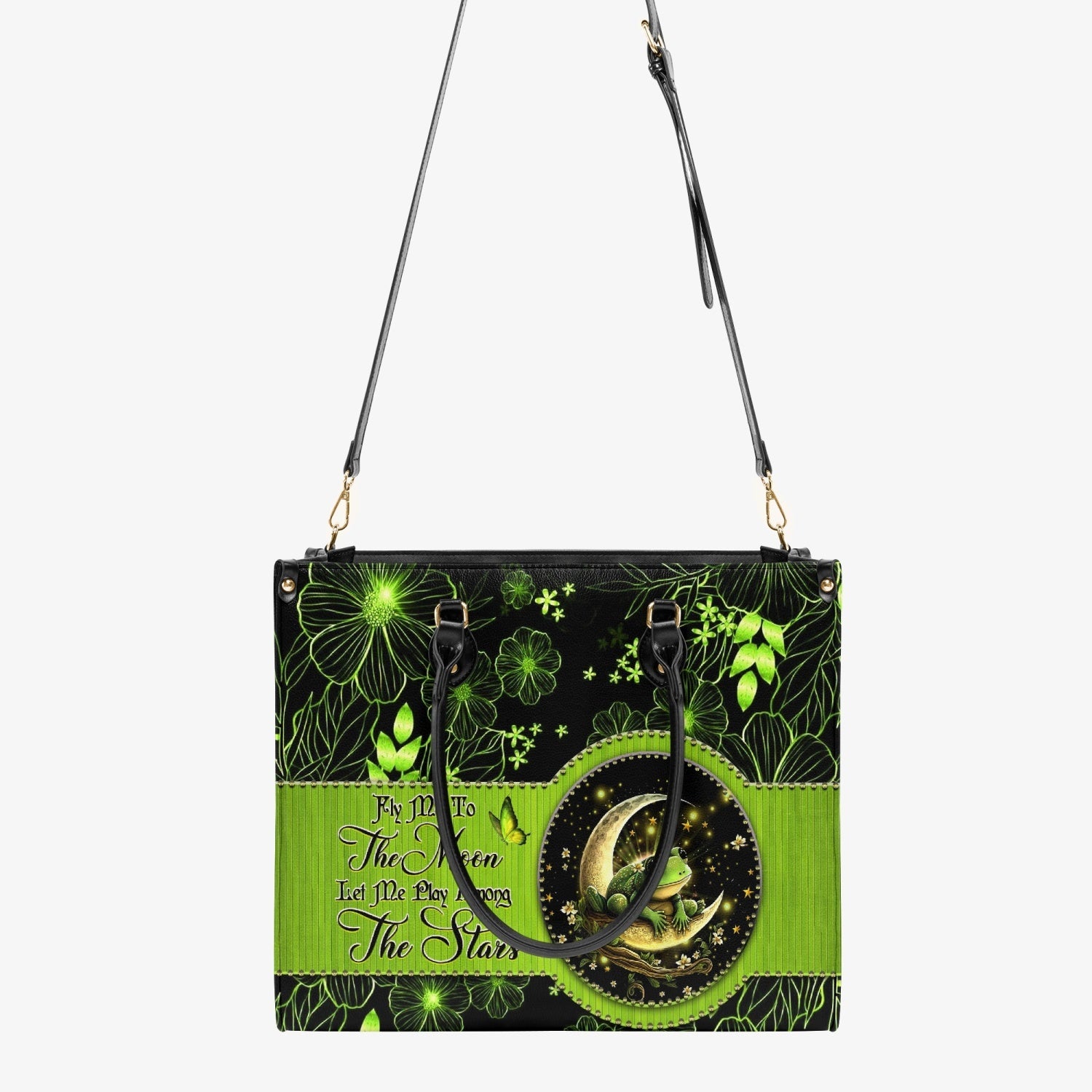 Fly Me to the Moon Let Me Play Among the Stars Celestial Moon Frog Hippie Leather Bag _6_ Ggbe1