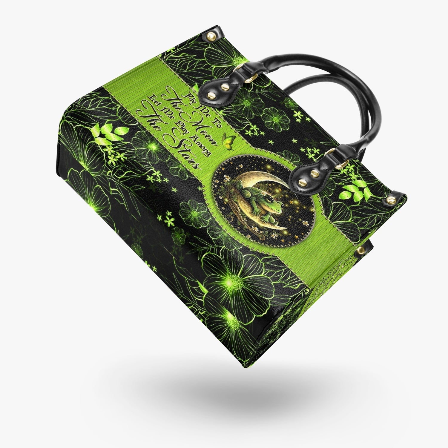 Fly Me to the Moon Let Me Play Among the Stars Celestial Moon Frog Hippie Leather Bag _9_ luHFo