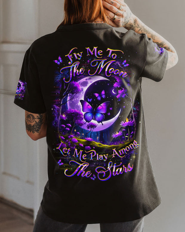 Fly Me to the Moon Let Me Play Among the Stars - Purple Moon Butterfly - AOP Shirts