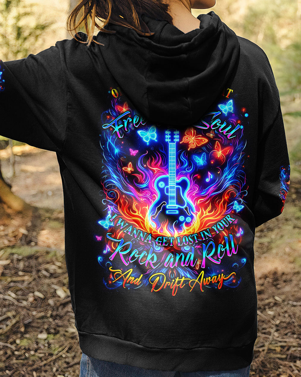 Free My Soul Rock and Roll Neon Vibrant Guitar Design for Women AOP Shirts _7_ FpSzz