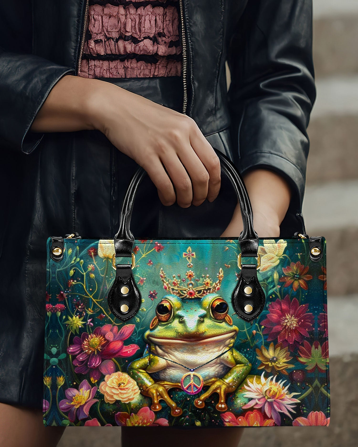 Frog Princess Purse with Floral Background Hippie Leather Bag Gift for Women _1_ IjzJV
