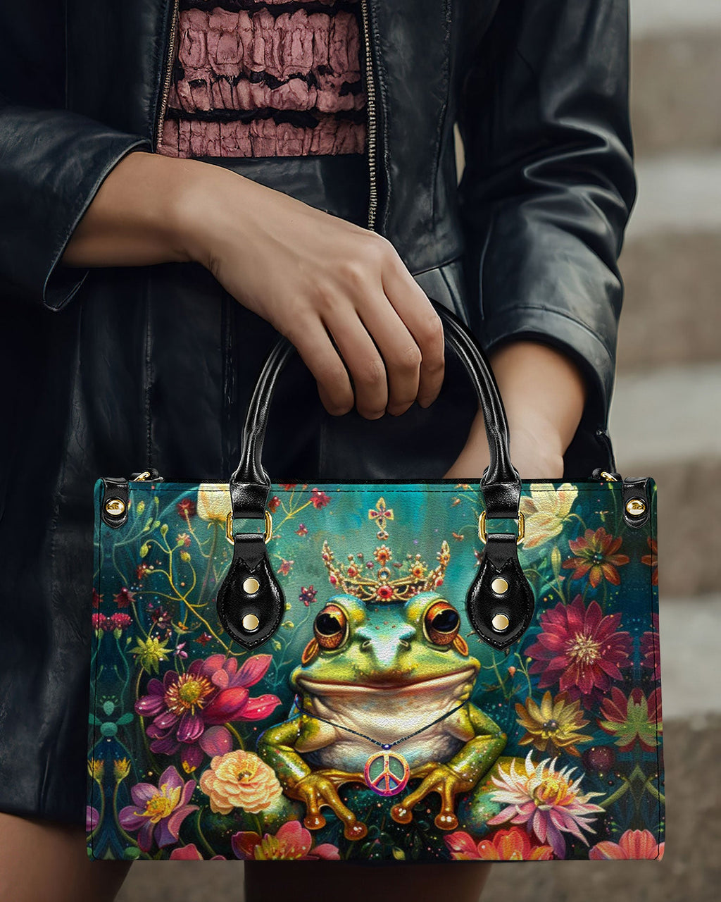Frog Princess Purse with Floral Background Hippie Leather Bag Gift for Women _1_ IjzJV