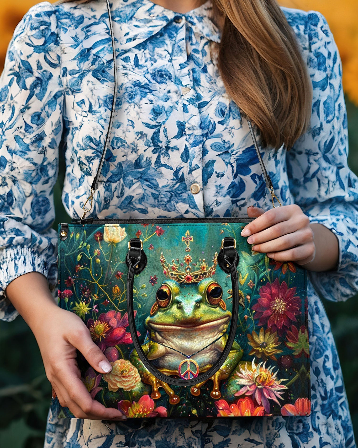 Frog Princess Purse with Floral Background Hippie Leather Bag Gift for Women _2_ PL3s3