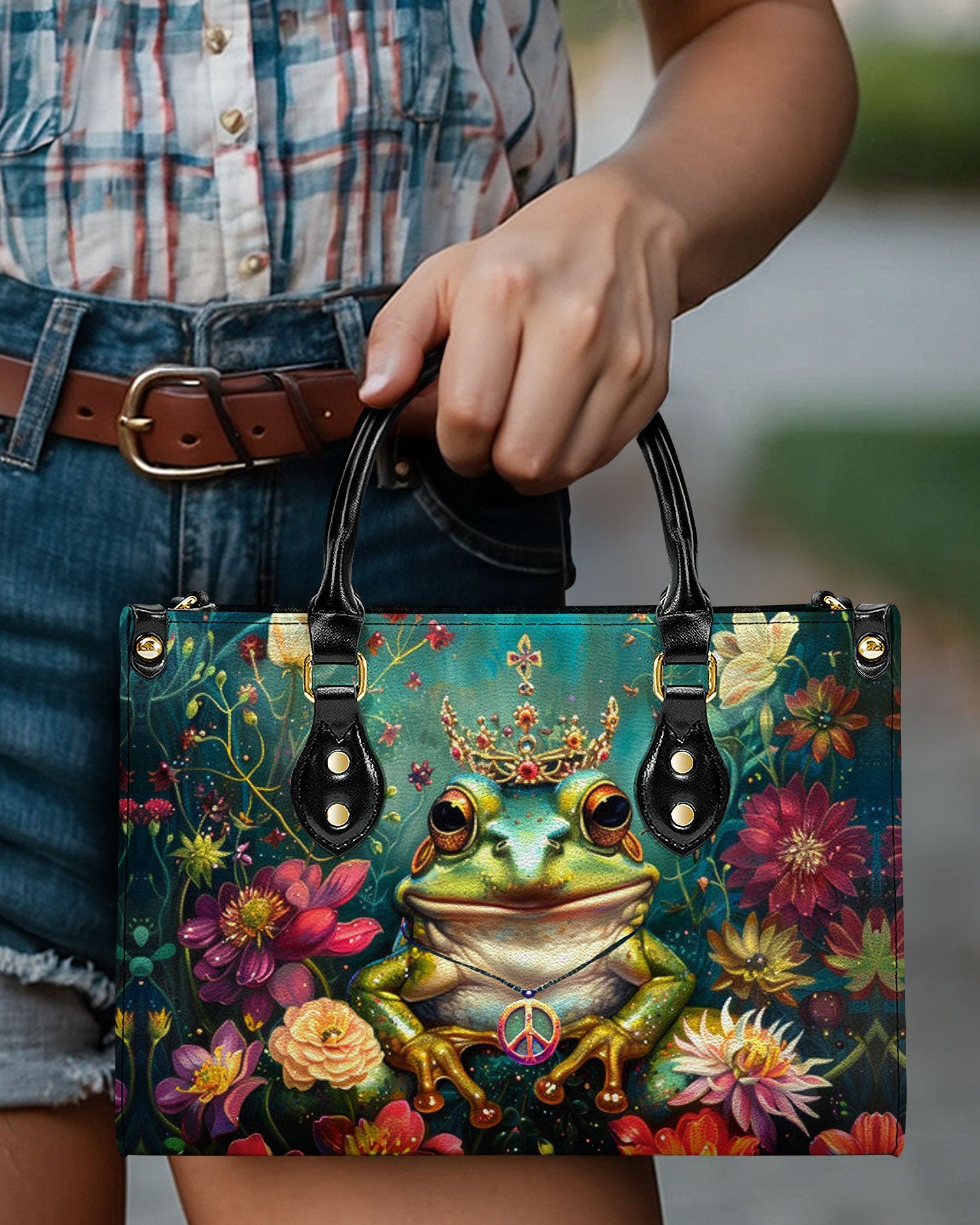 Frog Princess Purse with Floral Background Hippie Leather Bag Gift for Women _3_ Jfgiu