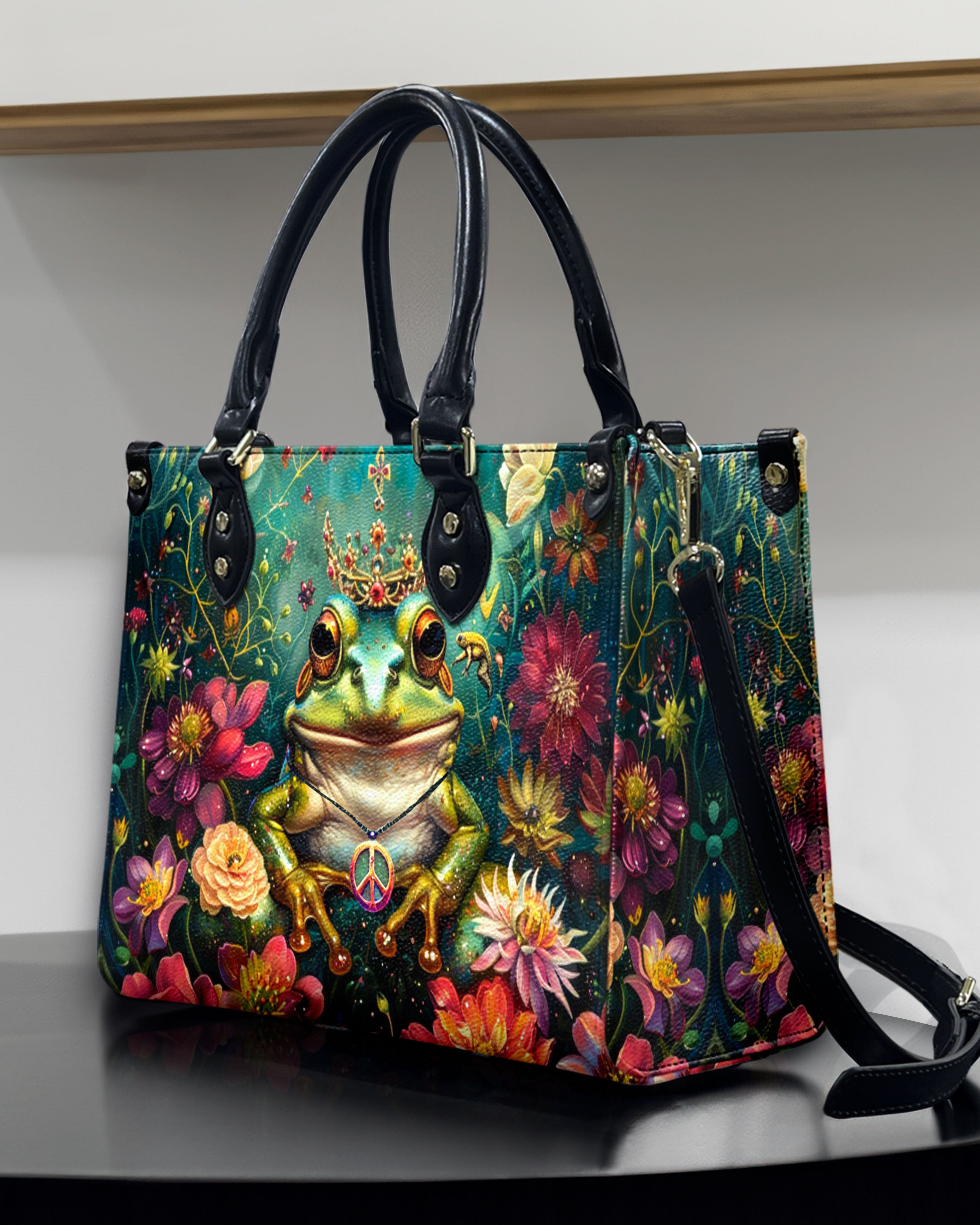 Frog Princess Purse with Floral Background Hippie Leather Bag Gift for Women _4_ r0us4