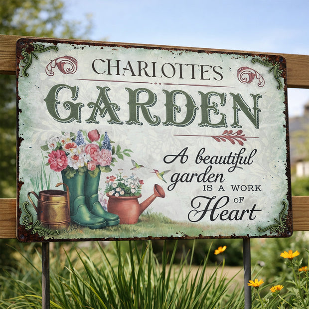 A Beautiful Garden Is A Work Of Heart - Personalized Shaped Metal Sign - Gift For Gardening Lovers