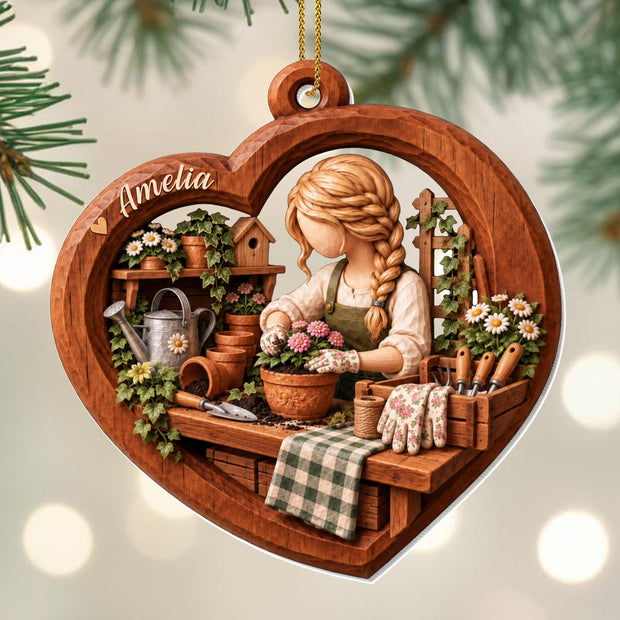Garden Girl Ornamen - Personalized Acrylic Ornament - Gift for Gardeners