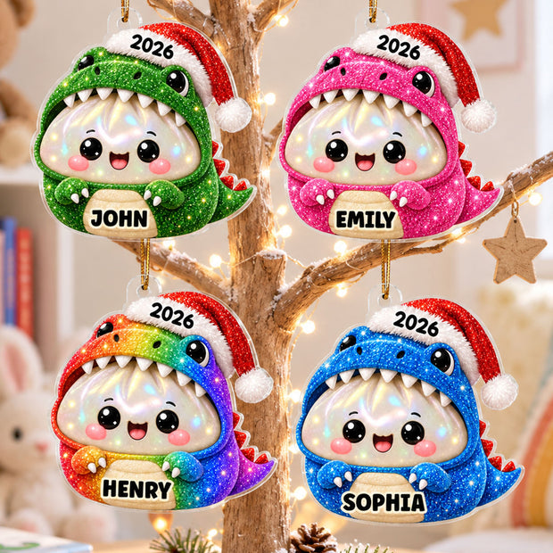 Cute Dinosaur Dumpling Dim Sum Christmas Ornament Gift For Kids, Son, Daughter - Personalized Acrylic Ornament