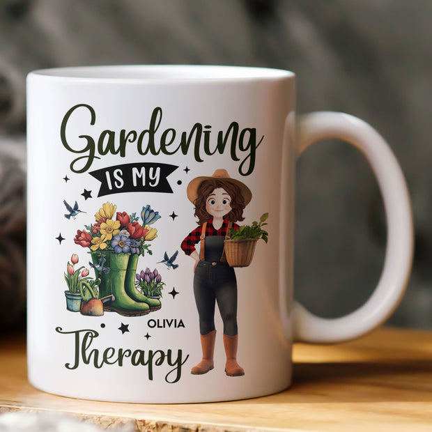 Gardening Is My Therapy Cartoon Version - Personalized Accent Mug - Gift For Garden Lovers