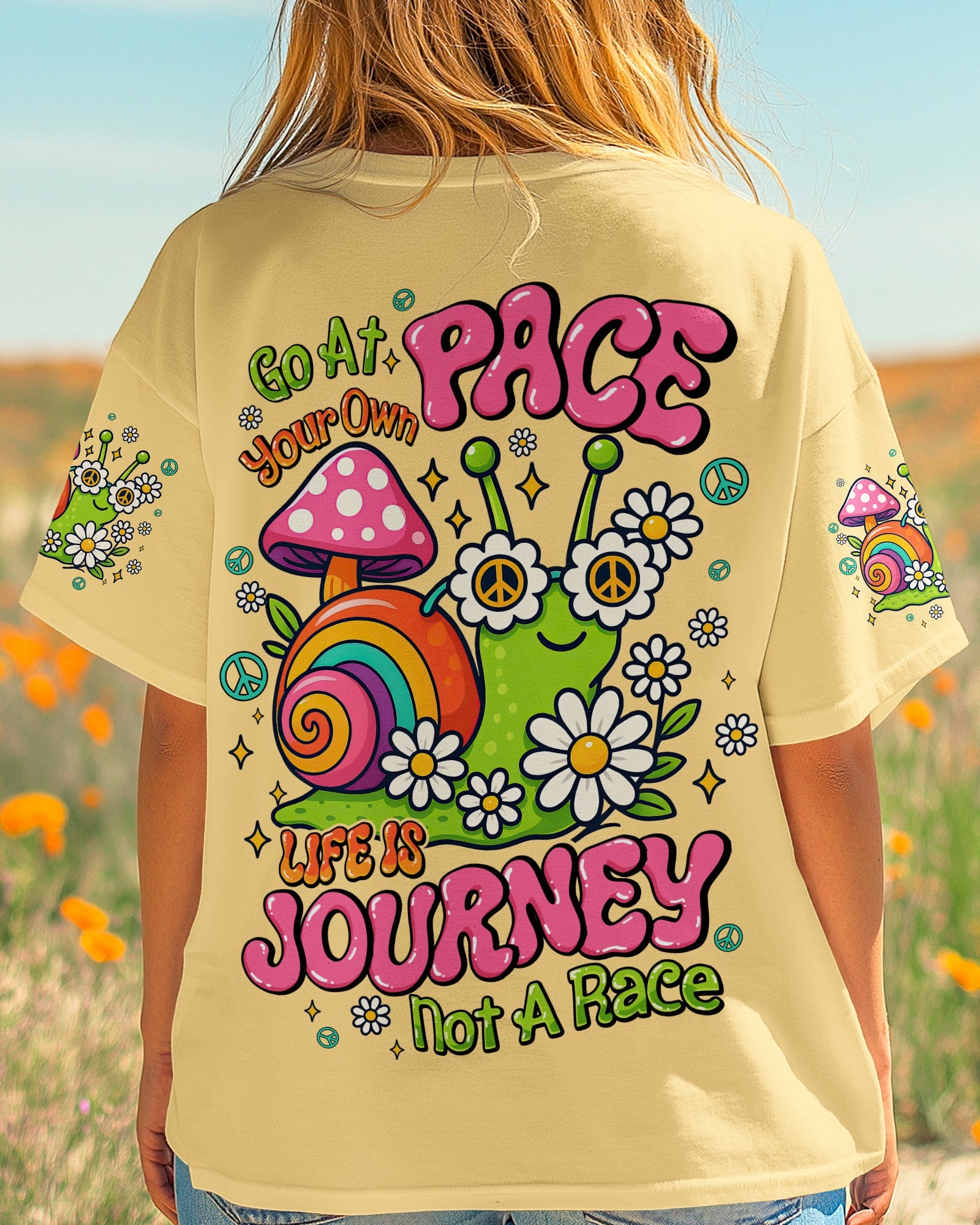 Go At Your Own Pace Hippie Snail Peaceful and Colorful AOP Shirts _4_ Sp1Km