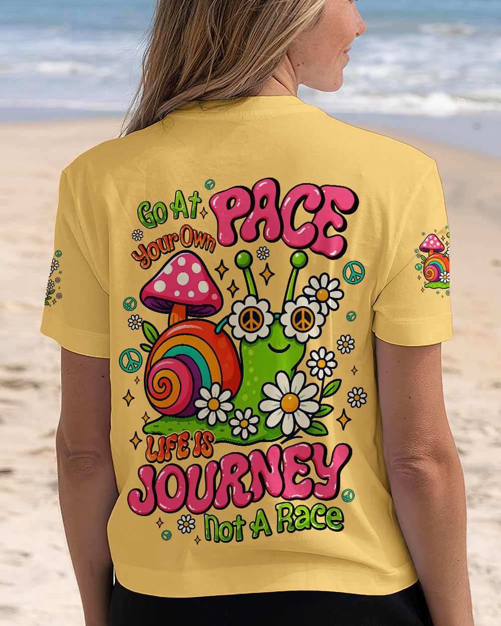 Go At Your Own Pace Hippie Snail Peaceful and Colorful AOP Shirts _6_ Gtfpb