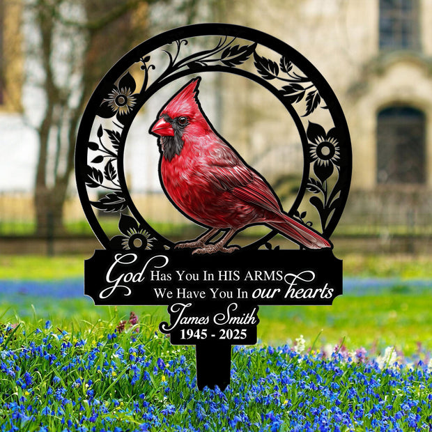 God Has You In His Arms Sympathy Remembrance -  Personalized Metal Stake Garden- Gift For Garden Lovers