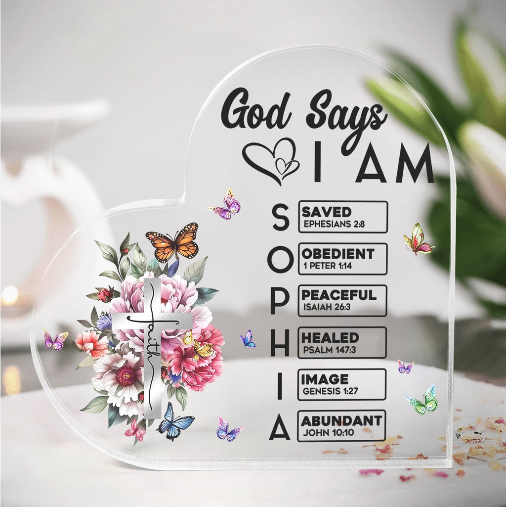 God Says I Am Name In Bible Verse Christian Gifts For Women Personalized Acrylic Plaque_1