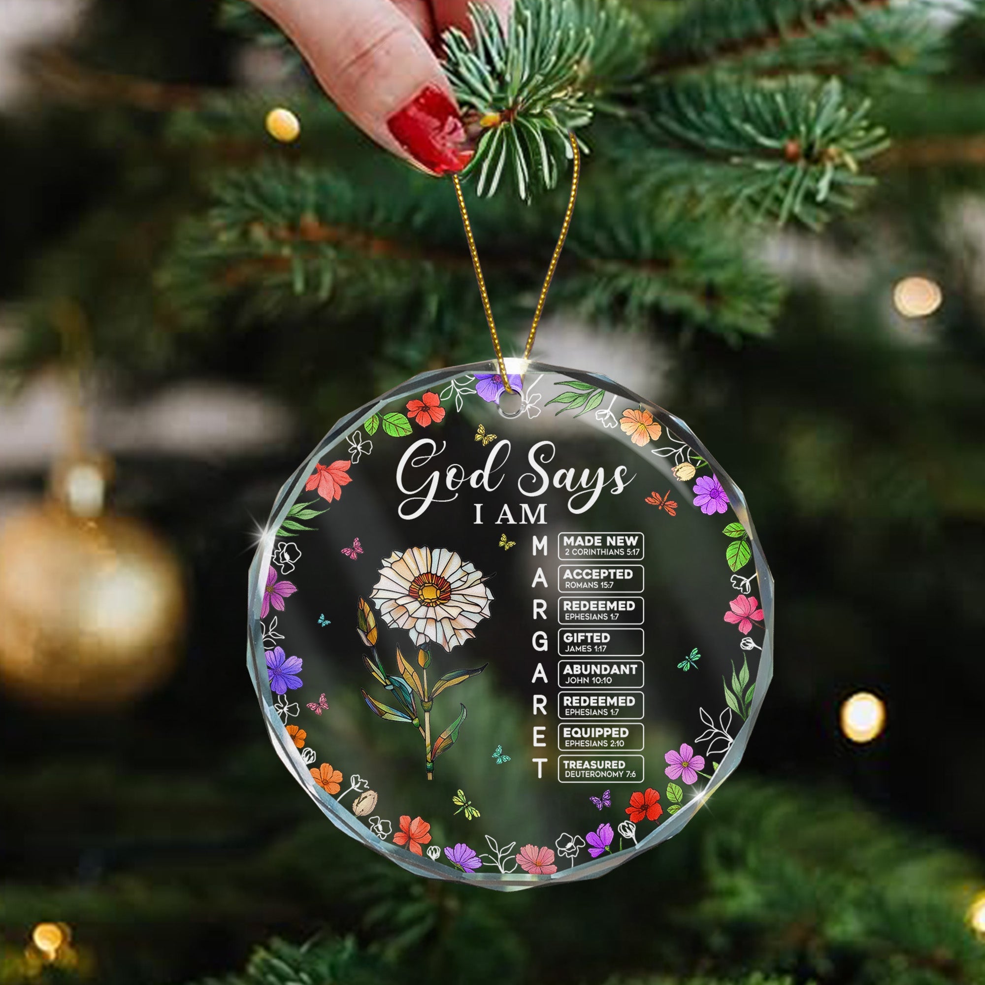God Says I Am Name Letter In Bible Personalized Glass Ornament_4