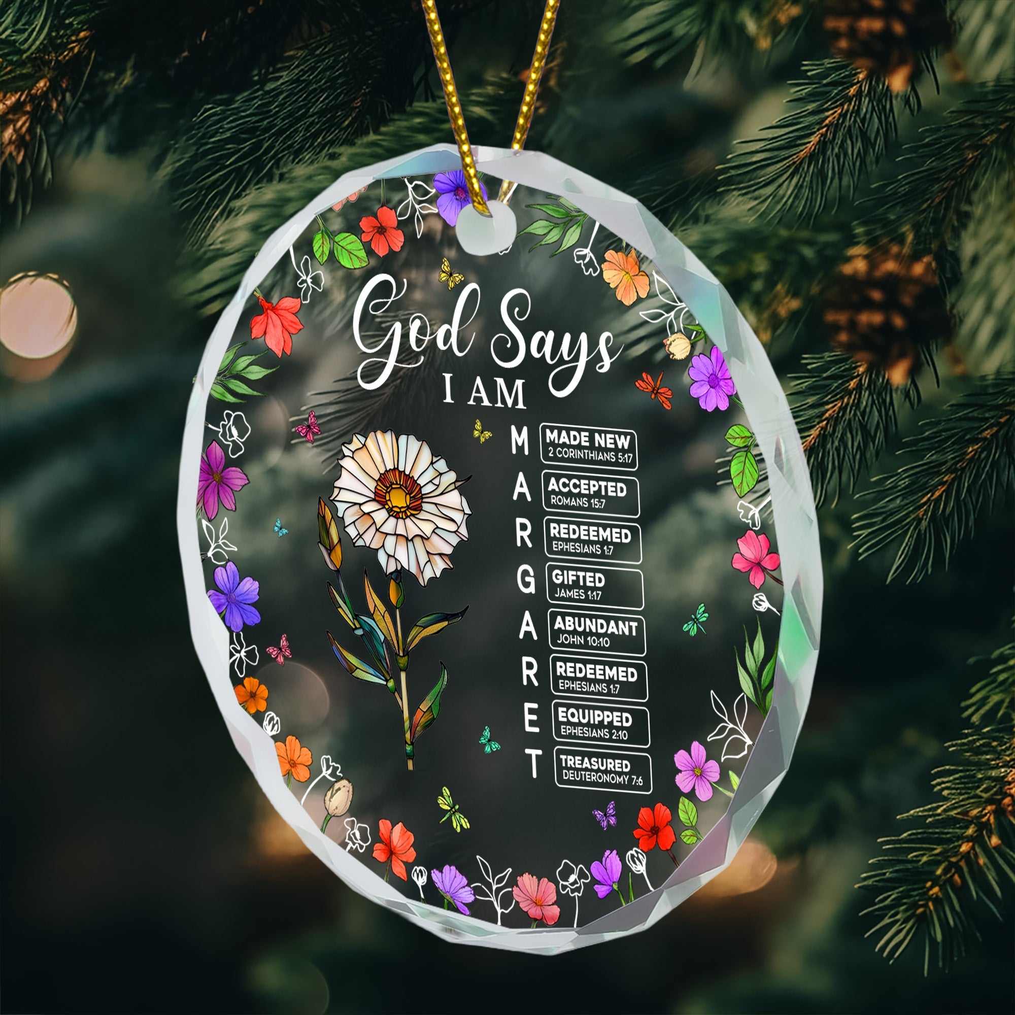God Says I Am Name Letter In Bible Personalized Glass Ornament_5