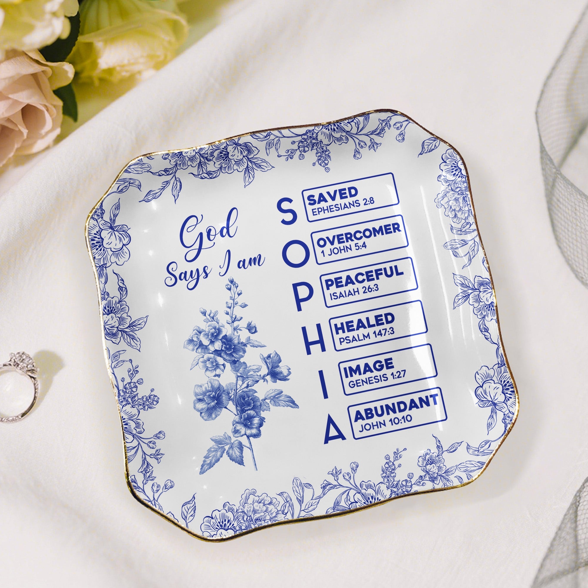 God Says I Am Name Letter In Bible Toile De Jouy Style Personalized Jewelry Dish_7_2335c295 b742 4909 93d3 ba1060b173ba