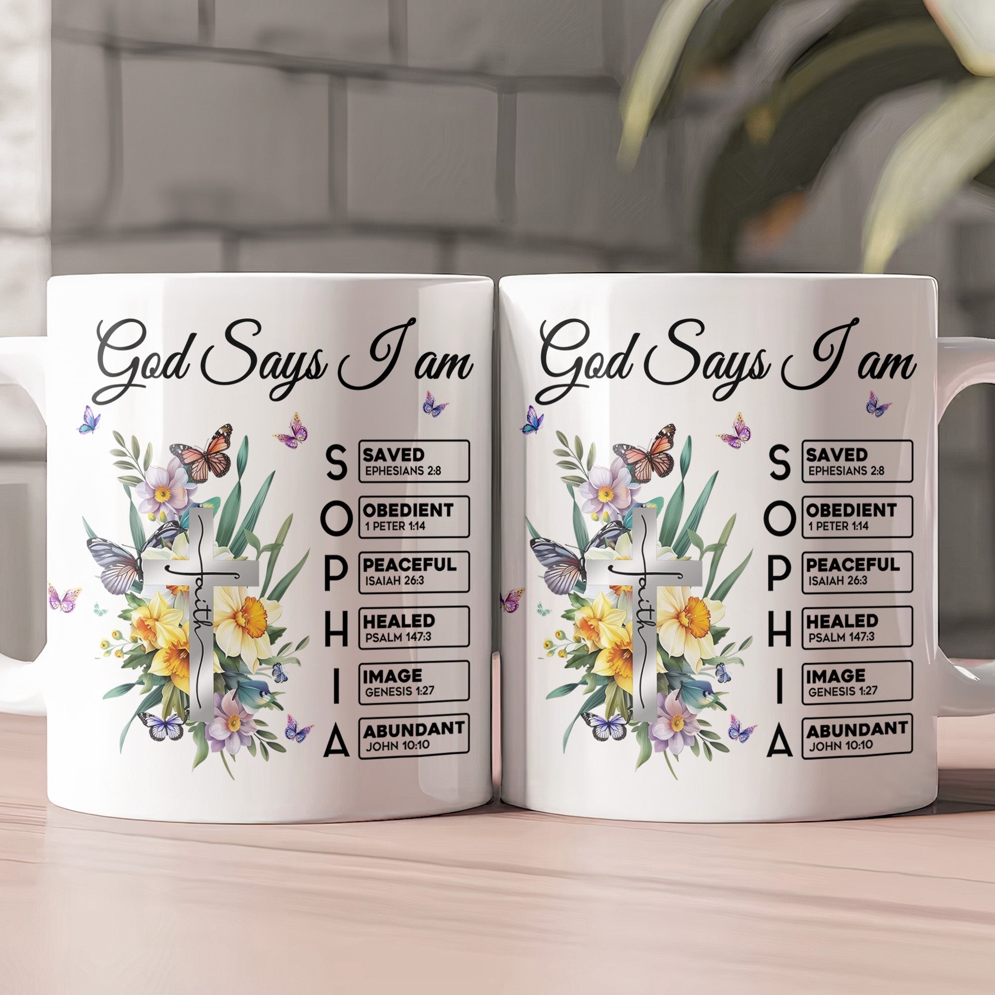 God Says I Am New Version Custom Birth Flower Name In Bible Personalized mug_2