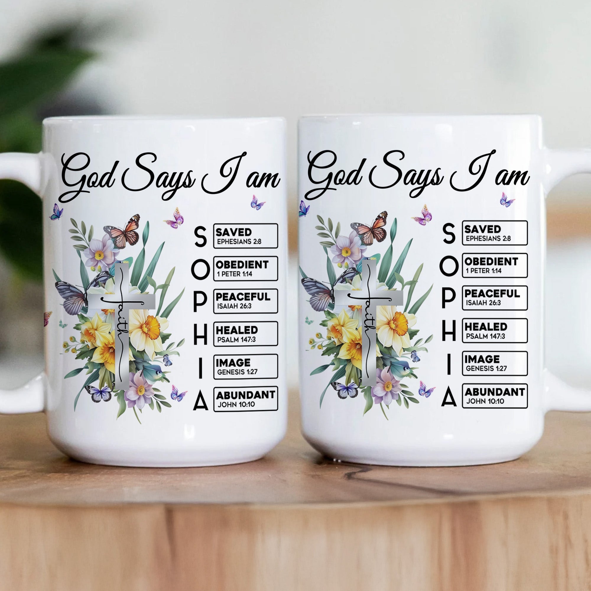 God Says I Am New Version Custom Birth Flower Name In Bible Personalized mug_3