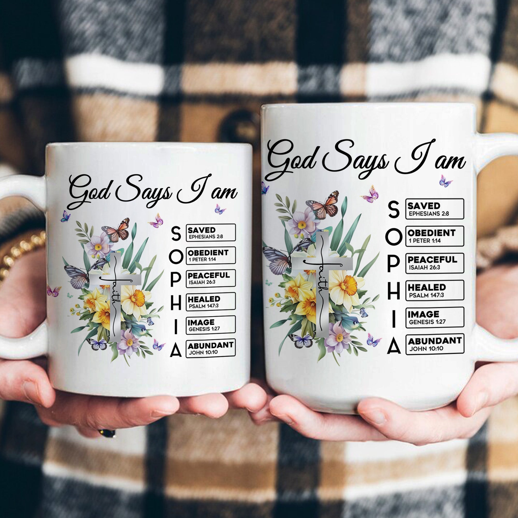 God Says I Am New Version Custom Birth Flower Name In Bible Personalized mug_4