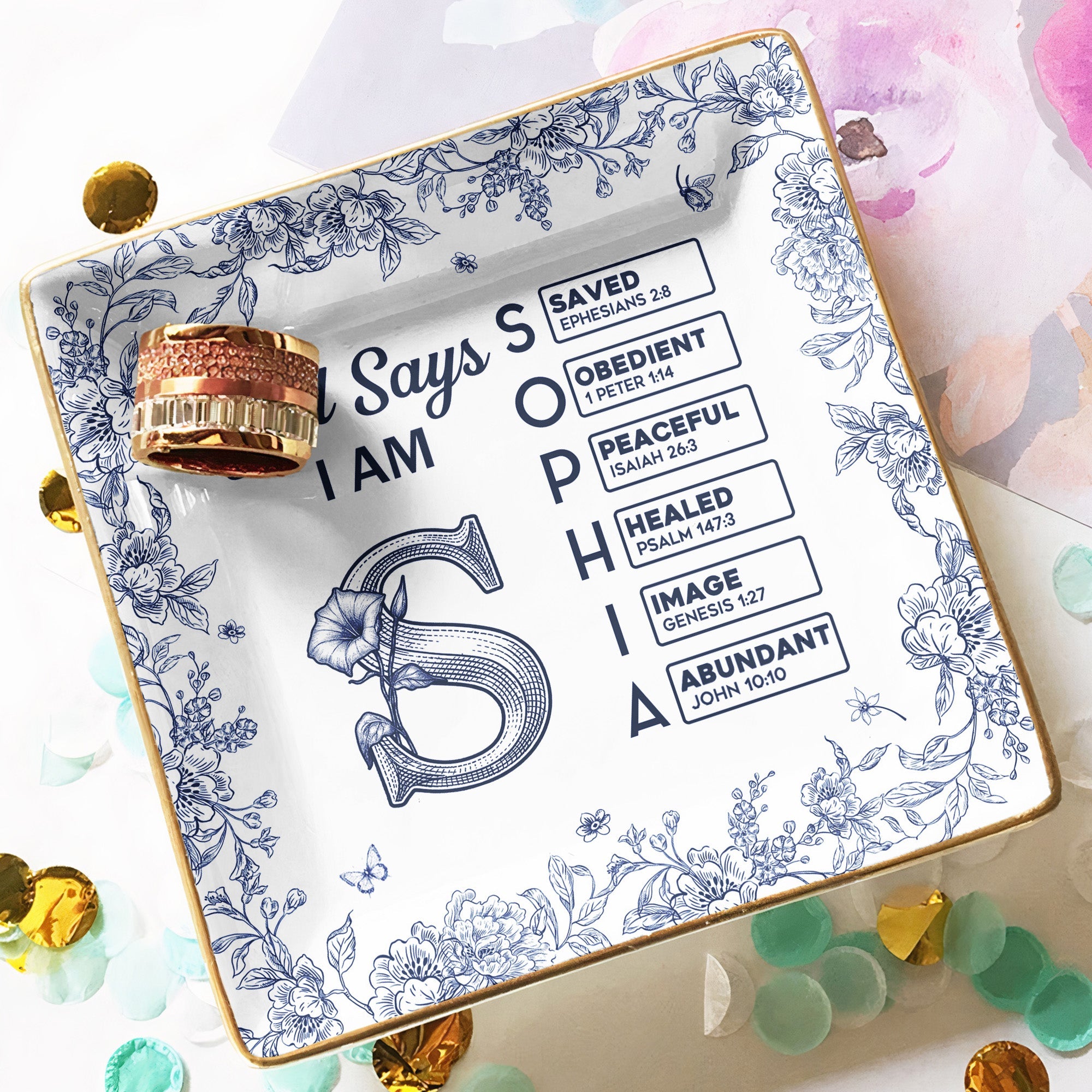 Gods Says I Am Custom Name In Bible Verse New Version Personalized Jewelry Dish_5