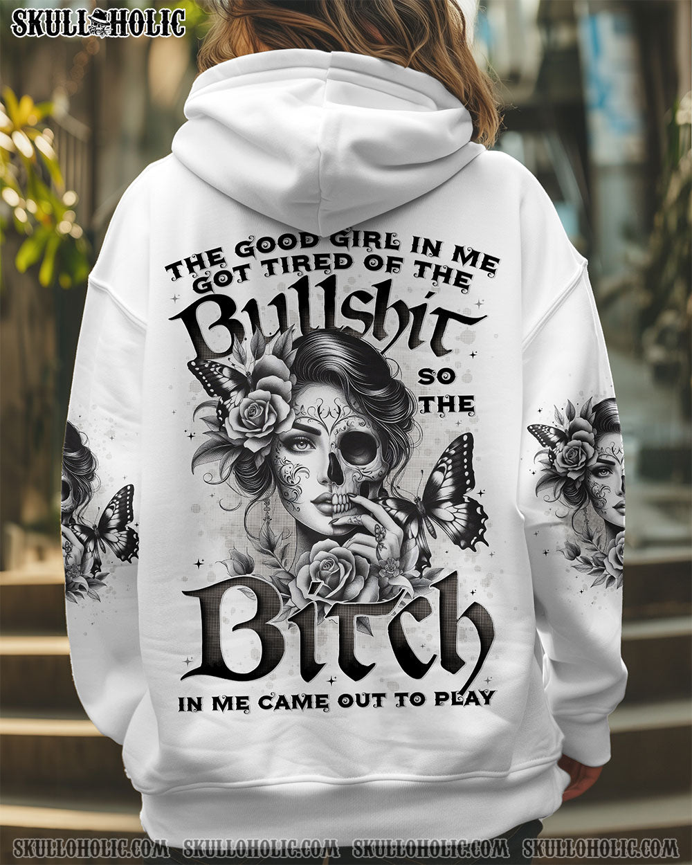 Good Girl Gone Bad The B in Me Came Out Gothic Skull _26 Roses Attitude AOP Shirts _1_ yLRWi
