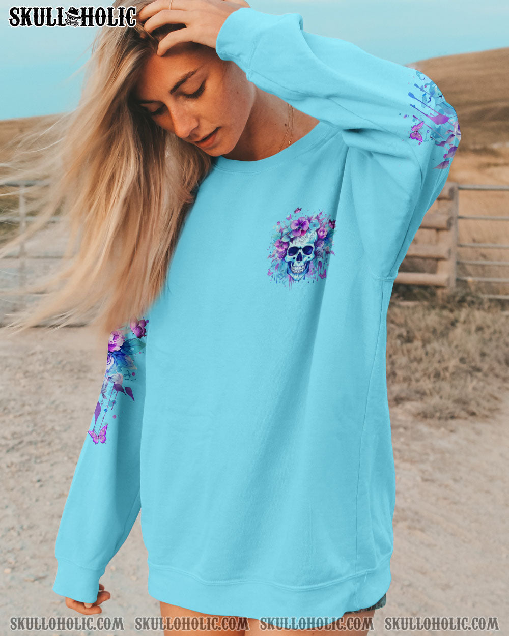 Good Girl gone Bad The B in Me Came Out Purple Skull and Floral Graphic for Women AOP Shirts _2_ BLjwi