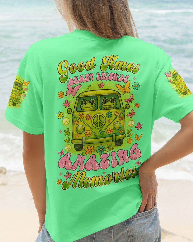 Good Times Crazy Friends Amazing Memories -  Frog with Van Car Design for Women - AOP Shirts