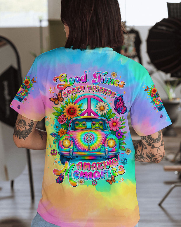 Good Times Crazy Friends VW Bus - Colorful Tie-Dye with Psychedelic Design for Women - AOP Shirts