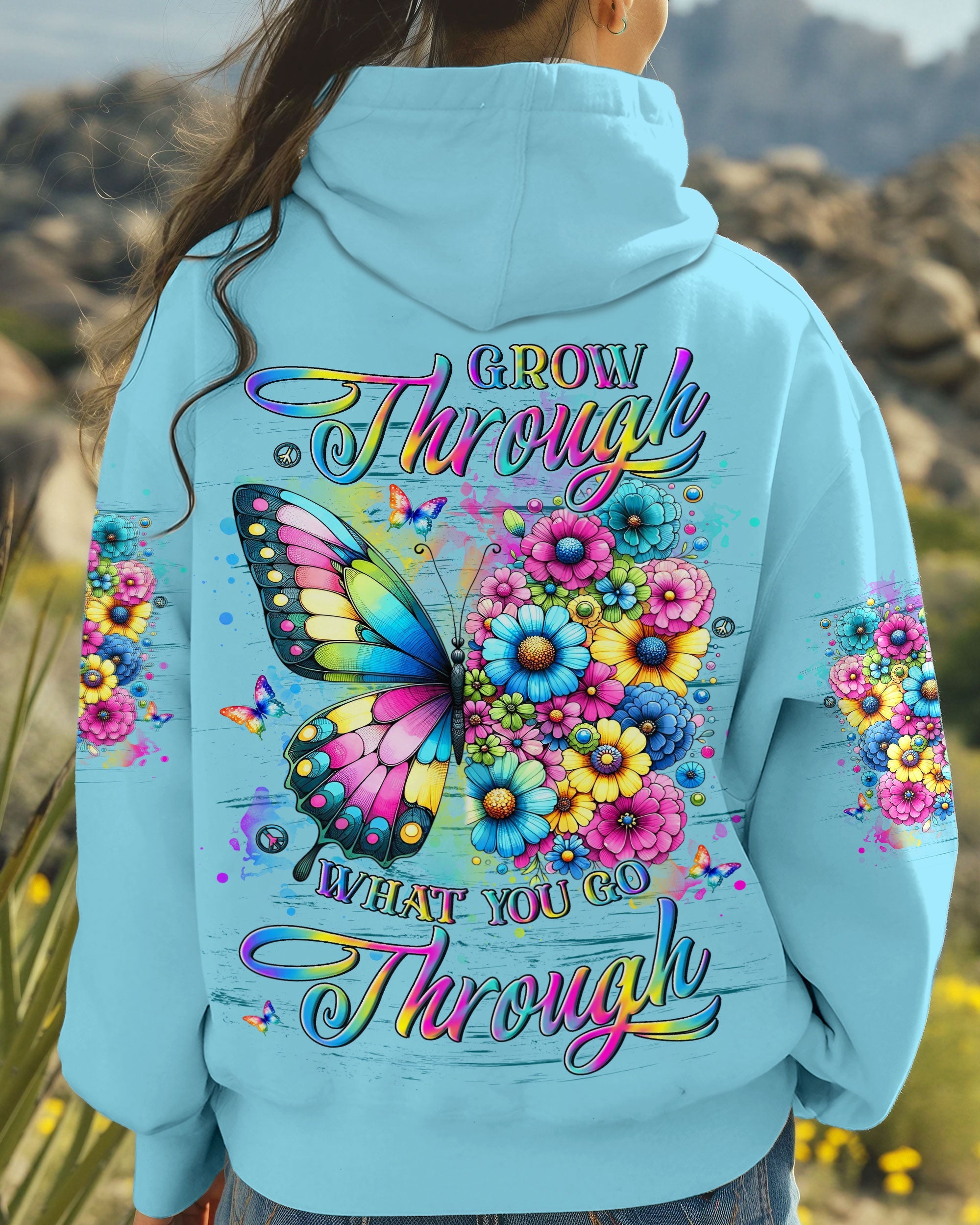 Grow Through What You Go Through Colorful Butterfly and Floral AOP Shirts _3_ VV5HV