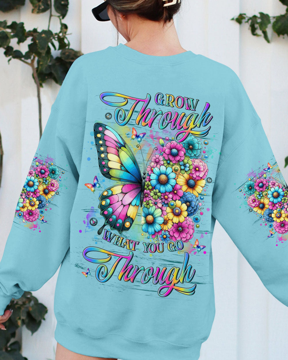 Grow Through What You Go Through Colorful Butterfly and Floral AOP Shirts _5_ DQuGP