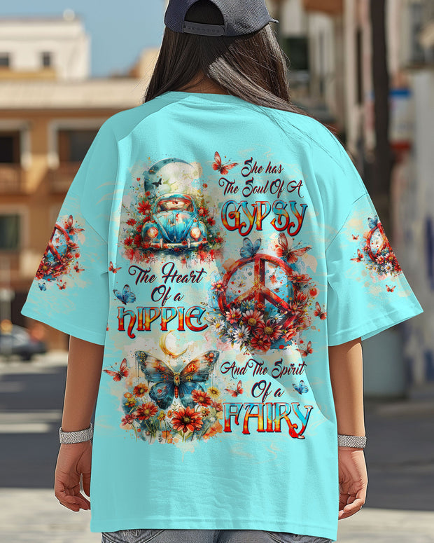 Gypsy Soul Hippie Heart Fairy - Peace Van and Flower Vintage Butterfly - AOP Shirts