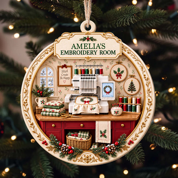 My Embroidery Room -  Personalized Wood Ornament - Gift For Her