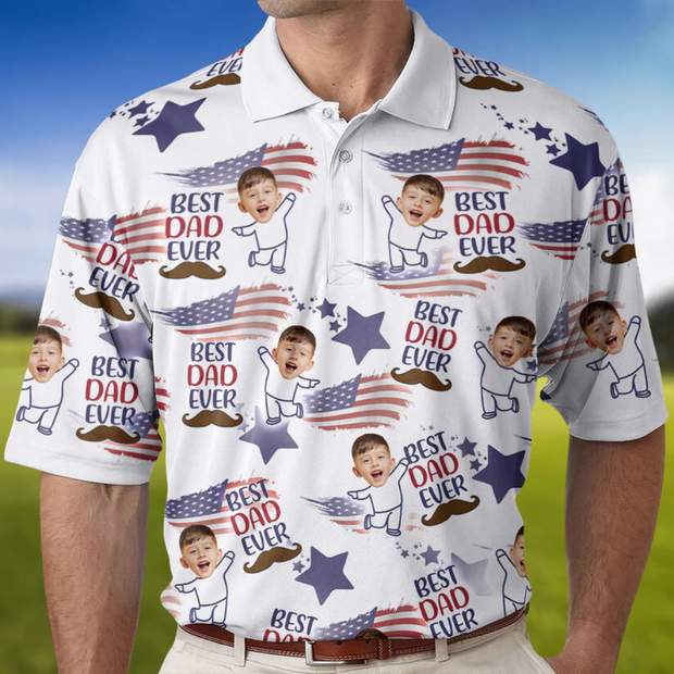 Custom Photo Funny Best Dad Ever American Flag - Gift For Dad - Personalized Men Polo