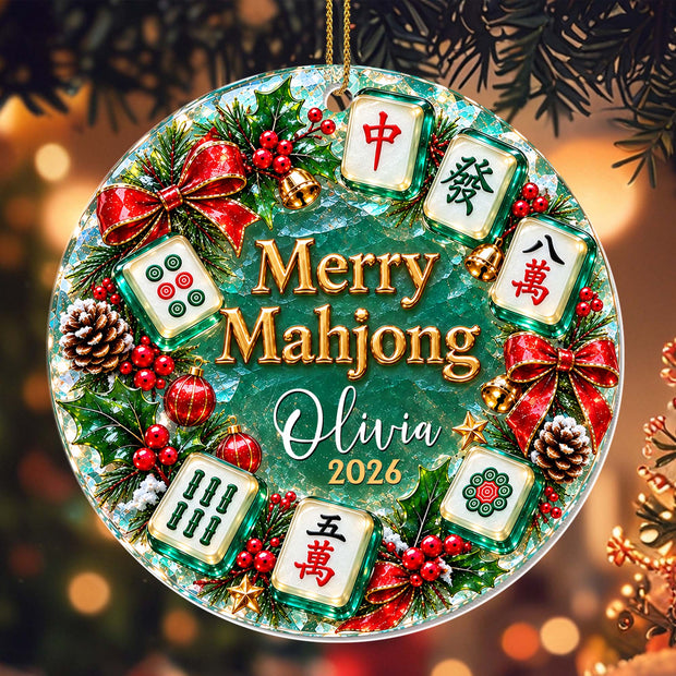 Merry Mahjong - Personalized Acrylic Ornament - Gift For Mahjong Lovers