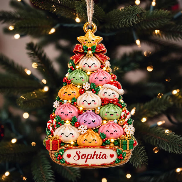 Dumpling Hunting Tree, Personalized Wood Ornament - Gift For Dumpling Lovers