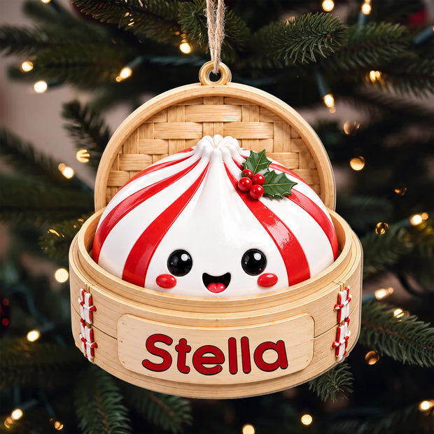 Cute Dumpling Holiday Ornament - Personalized Wood Ornament - Gift For Her