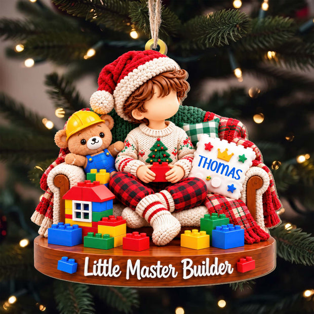Little Master Builder - Personalized Acrylic Ornament - Gift For Him