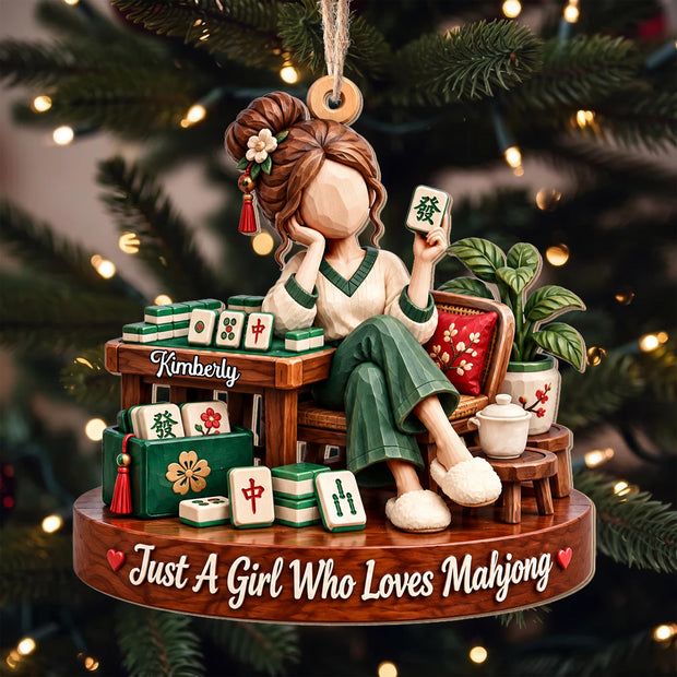 Just A Girl Who Loves Mahjong -  Personalized Wood Ornament - Gift For Her