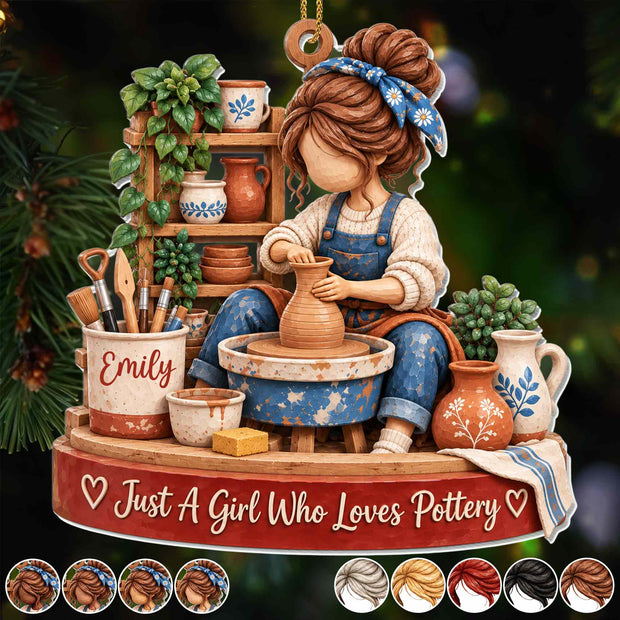 Just A Girl Who Loves Pottery-  Personalized Wood Ornament - Gift For Her